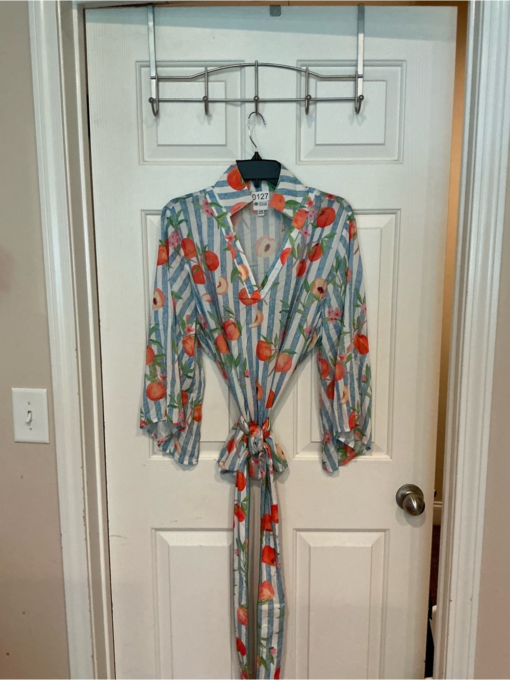 Peach-Print Stripe Tie-Front Blouse - Women